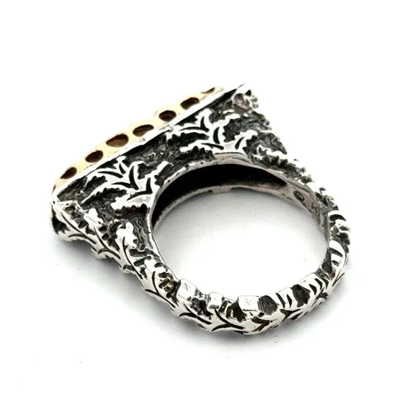 Designer Dian Malouf 925 Sterling Silver 14K Ylw Gold Brutalist Stackable Ring